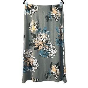J. Jill Maxi Skirt Womens Petite Small Olive Green Floral Print Stretch Pull On